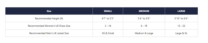 equicoat size chart